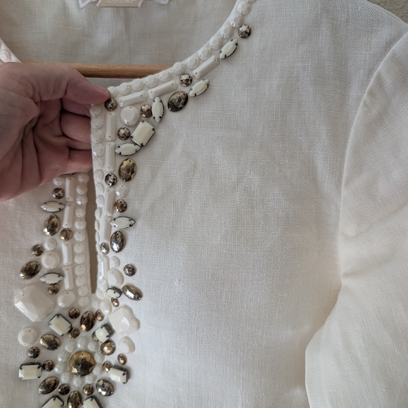 Michael Kors Linen Embellished Tunic Size XS Cream beaded Neckline - Picture 3 of 8